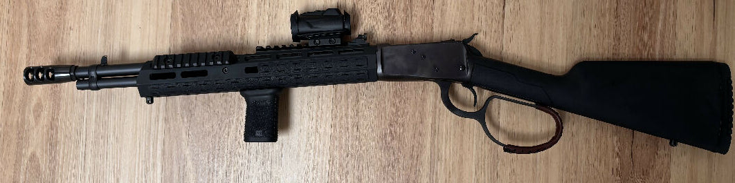 Rossi Citadel Levtac-92 in .357 magnum. Has gone through ~300 rounds at indoor range only. Including the accessories in the picture. Burris reddot, magpul grip,