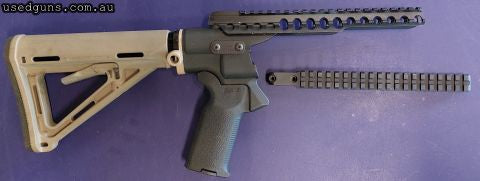 Mesa Tactical Remington 7600/7615 high tube adaptor, sight rail (2 sight rails, 1 9.5" with ventilated ribs), magpul MOE grip, buffer tube, sling plate and magp