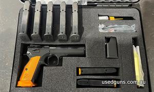 Cased with 8 Mags and all original paperwork & accessories. Only fired 1000 rounds. Selling due to leaving the sport. Has been worked up from the factory with B