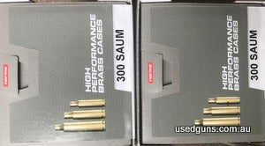 Really hard to find, two unopened boxes of Norma 300 SAUM brass. Can be necked down to 7mm SAUM or loaded as 300 SAUM which is a more efficient round than the 3
