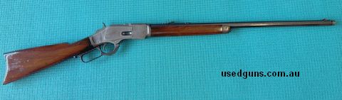 Winchester 1873 manufactured in 1914, 32 WCF. Octagonal barrel has had the muzzle threaded at some point, otherwise quite original. Fair condition for a 111 yea