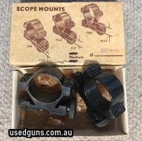 NEW Sako Finland 26mm medium windage adjustable mounts. Quality blued steel mounts in original box never used. Phone 0429849007. If reply by email please forwar