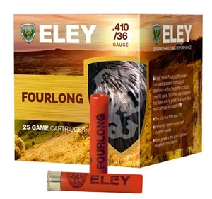 ELEY
EFL41075
FOURLONG
410 GAUGE, 2.5 INCH, 7.5 SHOT
AMMUNITION

$32.90 /PER 25
$279 /PER 250