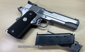The classic stainless Colt Gold Cup. Has a Fibre optic front sight & extended safety fitted, Comes cased with 2 magazines. Price on new Gold Cups is over $3500.