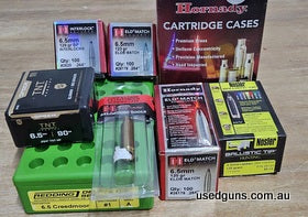 Surpless to needs 6.5 Creedmoor reloading gear. Comes with Redding Deluxe Dies, Hornady Brass x50 (new), Hornady modified case, Nosler 120gr Ballistic Tip x50 (