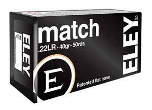 ELEY 
ELM
MATCH 
22LR, 40GR, 1085 FPS
AMMUNITION 

SPECIAL 
$29 /PER 50
$259 /PER 500
$2590 /PER 5000