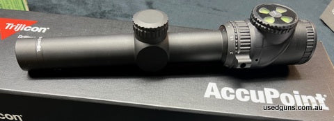 One only. Brand new in the box and reduced to clear. Trijicon Accupoint 1-6x24 with Duplex reticle and Green Dot. $15 post Australia Wide. 2 month lay-by availa