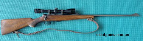 Brno Model 2, manufactured 1971, original finishes, Japanese Tasco 4 x 40 scope in Tikka 5/8 steel rings, original steel 5 round magazine and leather sling. A f