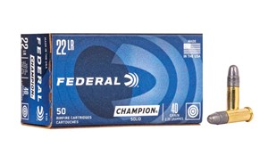 FEDERAL
F510
CHAMPION
22LR, 40GR, LRN
1240 FPS
AMMUNITION

$8.95 /PER 50
$80.55 /PER 500
$725 /PER 5000