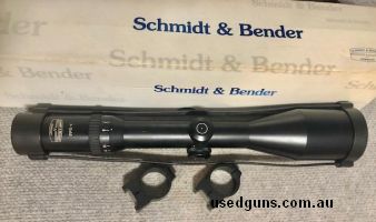 Schmidt Bender 3-12x50 scope made in Germany (older model) as new. Brilliant optics with 30 tube / plex reticle 8. Lens covers included with original box / pape