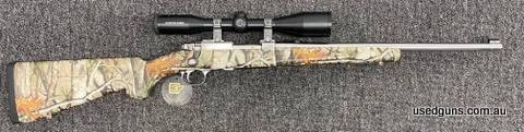 As new in box, S/Steel, Camo Stock, Only shot to sight in scope & then put away, Scope is an older model & is missing top cap Please ring for any further enquir