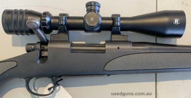 Remington 700 in .223 cal. Synthetic stock. Has had limited use. In overall very good condition. Fitted with Redfield Battlezone 3-9 x 42 scope. Freight to your