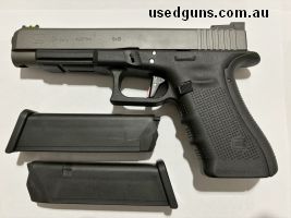 Glock 34 Gen 4 Competition with Timney trigger, newly tungsten cerakoted slide, adjustable Hi Viz fibre optic sights, backstrap & new frame pins. Comes with two