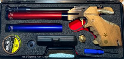Pistol in case as displayed with all accessories.