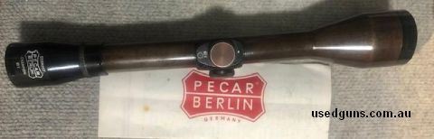 Pecar Berlin Champion 8x45 scope. brilliant German optics fully serviced ready to use on any rifle. Has steel 1" tube with Pre Plex reticle. Tube finish is brow