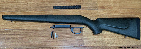 Excellent condition Bell and Carlson Stock for Tikka. Green with black web. Brand new Atlasworks bottom metal, titanium action screws and long action bolt stop.