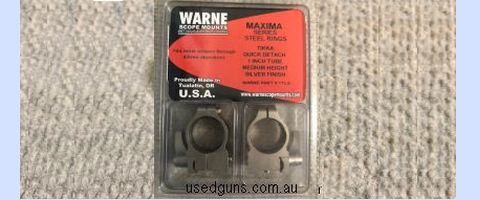 Warne Maxima Tikka 1" QD medium steel mounts # 1 TLS. Quality USA made steel mounts to suit any picatinny rail / Weaver base. Phone 0429849007. If reply by emai
