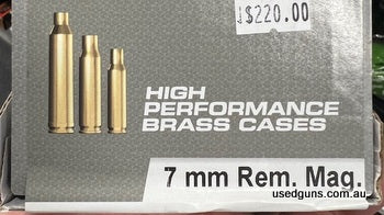 Reduced from $310 to clear. 3 packs only available at this price. Norma 7mm Rem Mag Unprimed brass 100 pack. $15 post Australia Wide for any quantity.