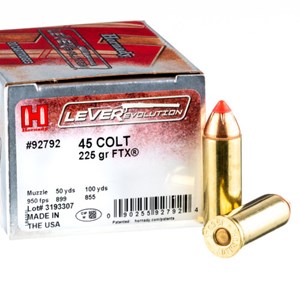 HORNADY
H92792
LEVER EVOLUTION
AMMUNITION
45LC, 225GR FTX
BALLISTIC TIP

$60.75 /PER 20
$273.35 /PER 100
$519 /PER 200