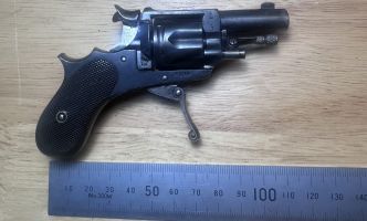 Belgium Folding Trigger pocket revolver (22Short) Measuring 120mm Overall length, this pistol is tiny. Chambered in 22 Short, these revolvers where handmade pre