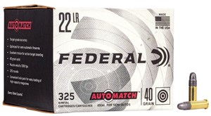 FEDERAL
FAM22
AUTO MATCH
22LR 40GR 1200 FPS

SPECIAL
$54.90 /PER 325
$485 /PER 3250