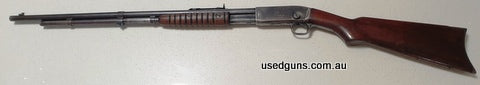 A handy ten-shot pump action rifle in very good working condition. The woodwork has the normal very minor handling marks but no cracks. The metal has a dull gre