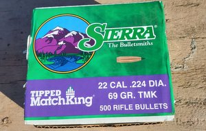 $60 x 69 grain .224 TMK projectiles. Rifle did not like them. $200 plus postage. Price firm.