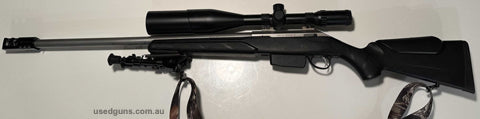 Tikka t3 varmit s/s 223 one in 12 twist. Barret muzzle break, niko sterling skope 6-24 x 56 tactical skope.