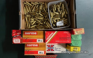 308W brass Winchester (Once fired) x235, Norma(new) x60, Norma (fired) x48, Federal (fired) x74. Projectiles Speers 130grnHP x69, Hornady 150grnRN x49, Sierra 1
