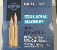 In stock and on special. PPU 338 Lap 250gr HPBT ammo. $54 per 10 pack or $486 per 100. In store pick-up only.