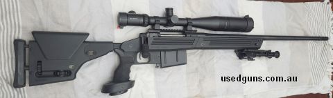 Upgraded barrel had less than 100 rounds through it.  fully adjustable stock, adjustable muzzle brake, an awesome long range rig. Comes with vortex scope and bi