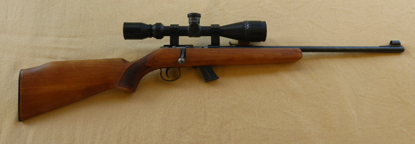 Anschutz Model 1450 .22LR bolt action rifle in good condition with very good bore.  Comes with 10 shot magazine and fitted with BSA Sweet 223 3-12x40 AO scope. 