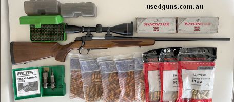 223 WSSM Browning A bolt II includes 400 new shells, 80 plus once fired shells, 3 shell holders, reloading dies and 30 plus loaded rounds (for pick up only). Sc