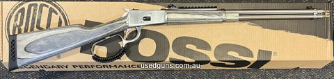 Brand new and in stock for immediate delivery. Rossi Puma Laminate Stainless 357 magnum. Grey Laminate stock and 20" stainless barrel. Has peep sights and a rai