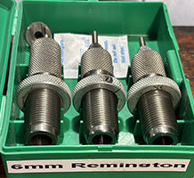 RCBS die set - full length sizer , neck sizer and seater. Bonus No. 3 shell holder , all in very good condition. Suit 6mm Rem and 244 Rem. Free postage.