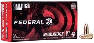 FEDERAL
FAE9FP
AMERICAN EAGLE
9MM 147GR, FMJ FP
AMMUNITION

SPECIAL
$32.90 /PER 50
$309 /PER 500