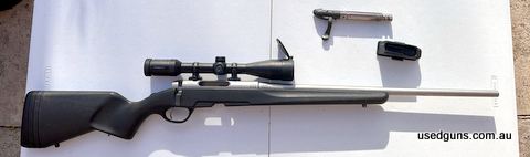 Steyr-Mannlicher Prohunter in stainless synthetic. Excellent hunting rifle. Good condition with some minor superficial scratches. Absolutely deadly accurate and