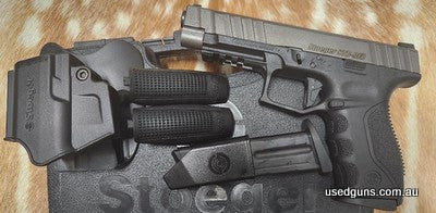 Striker-fired 9mm, integrated Picatinny rail, internal safety, optimised slide serrations, three-dot sight system, and enhanced ergonomics deliver consistent pe