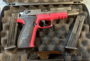 Almost new handgun and would suit new buyer. Comes with case and 2 mags. Owner shot approx 100 rounds and then went to 9mm. $50 Postage and transfer to intersta