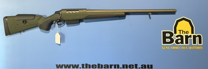 Tikka T3x Super Varmint 308W in excellent condition. Green roughtech finish stock, threaded 24 inch varmint barrel. Has done no work. Built in Picatinny rail.