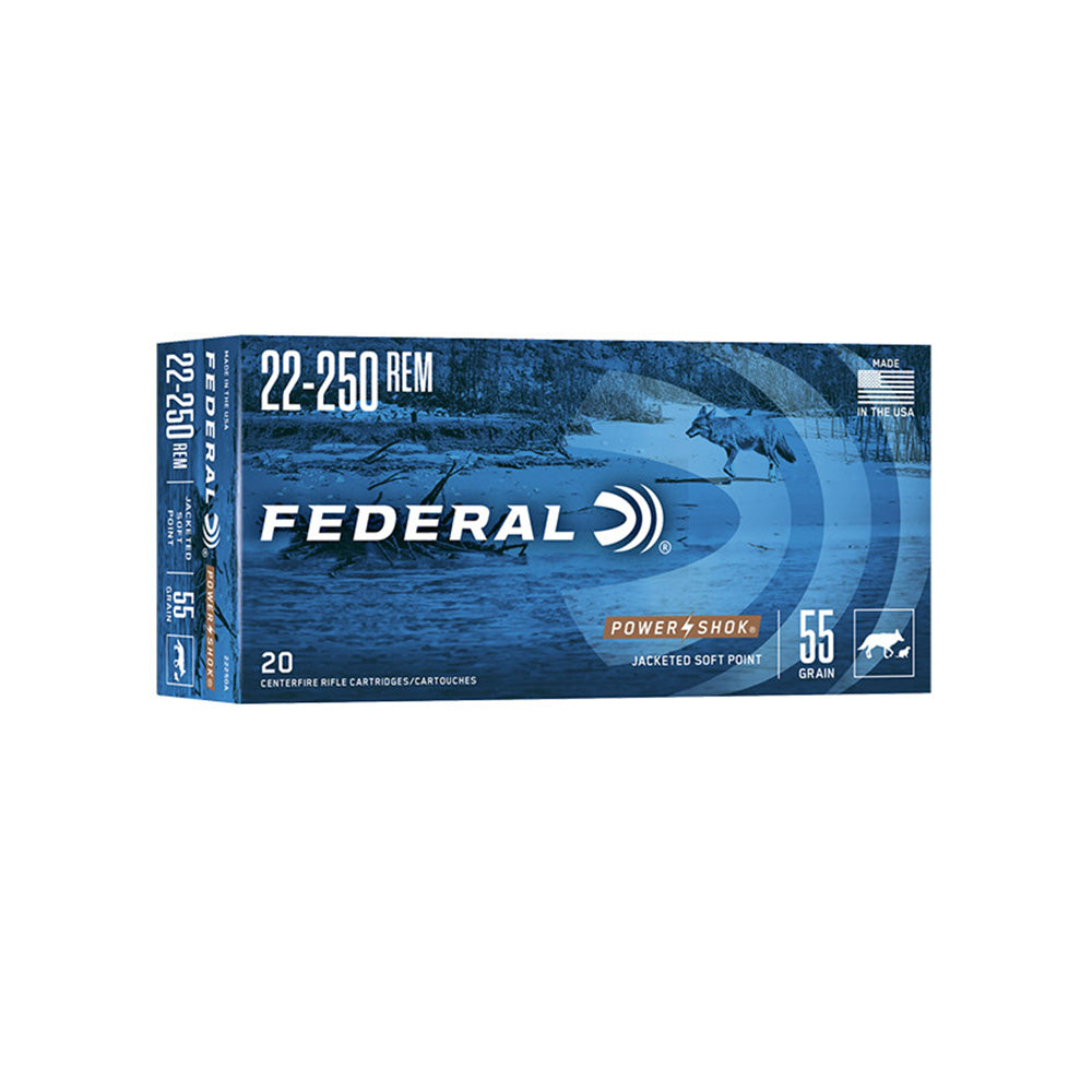 FEDERAL 22-250 REM 55GR SP POWER-SHOK 20PK