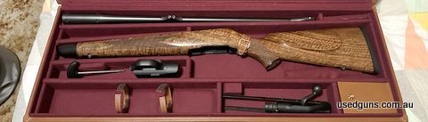 Blaser R8 Classic sporter grade 6 timber In a full leather Blaser case in 8x68S. Factory ammunition is being in imported by RWS and is available. Very accurate 