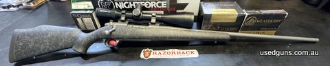 As new Condition Weatherby MKV Weathermark in 6.5-300 Weatherby magnum. Factory Cerakote and all weather Fibreglass stock. Firearm comes with Nightforce Pic rai