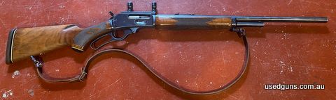Good condition JM Marlin 1895S in 45-70. Missing front sight. Older rifle with some marks to the stock. Action super slick and smooth. Small spot of exterior pi