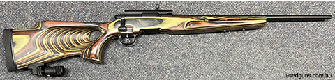 Savage BMAG 17 WSM in very good to excellent condition. Has been put in a Boyde Thumbhole Laminate Stock and has a picatinny rail and accu-shot butt spike. $65 