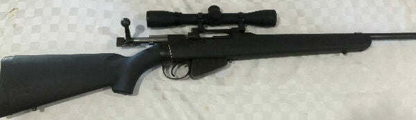 BSA SMLE Mk 3 Sporter with synthetic stock and BSA Deerhunter 4x32 scope.some good ammunition and reloading equipment, rare 5 shot magazine included.