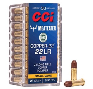 CCI
C925CC
MEATEATER COPPER - 22
22LR, 21GR, HOLLOW POINT
1850 FPS
AMMUNITION

$24.90 /PER 50
$224.10 /PER 500