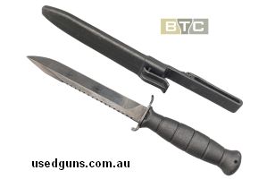 Original Glock 81 Sawback Fighting Knife with sheath. Engineered for the toughest challenges, its serrated spine cuts through obstacles with ease, while the raz