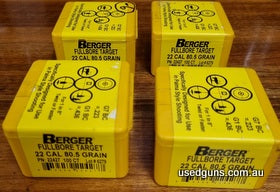 394 x 22 cal 80.5gn Berger Full Bore projectiles. All same batch. 3 x unopened boxes. 1 x open box with 6 x gone. Price does not include post. SMS is best pleas