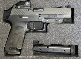 SIG P320 RX Full Size 9mm with Aftermarket Sig Compact LIMA-LGM Medium Size Laser Grip Module (Green). Comes With 2 Full Size Magazines and Sig Romeo1 3moa Red 